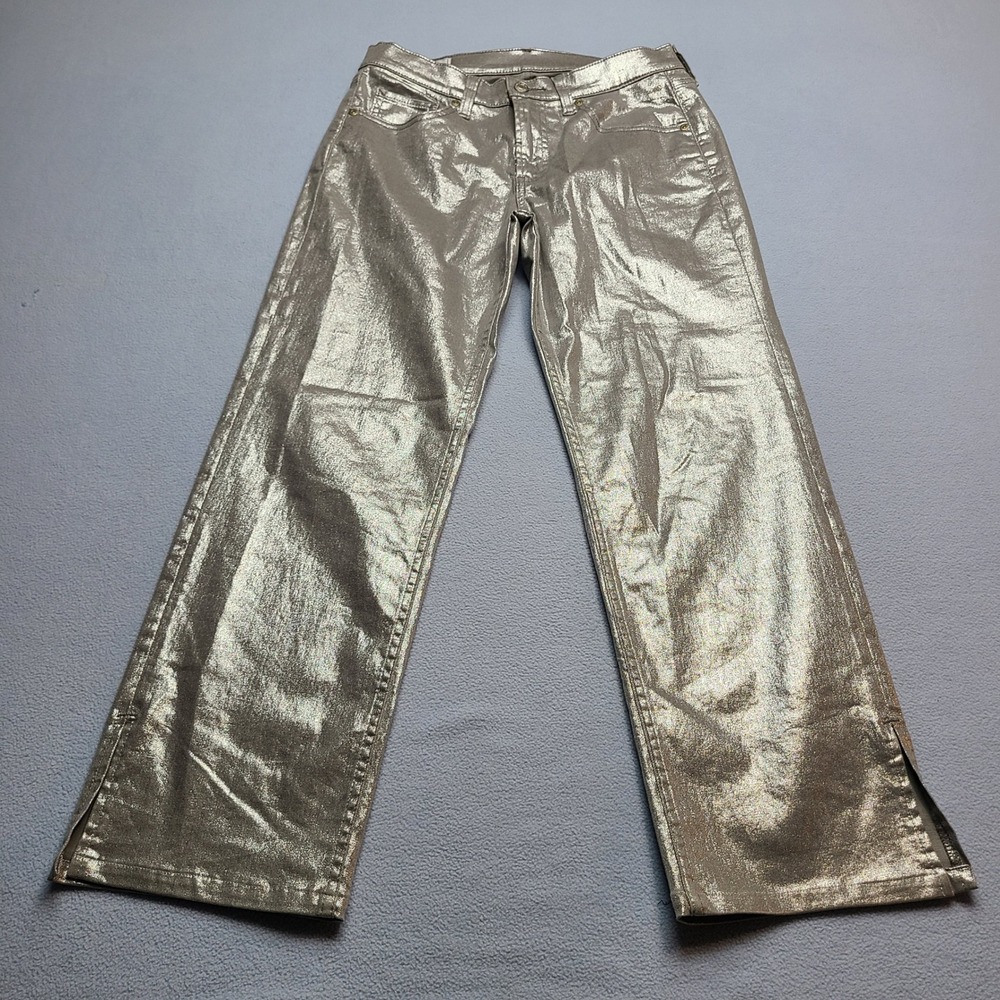 Gap 90s Loose Mid Rise Jeans Womens 4P Silver Excellent Metallic Split Hem